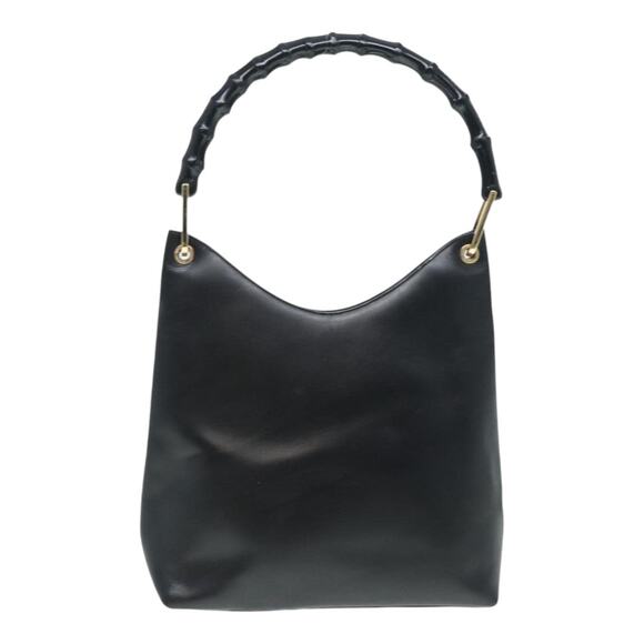 GUCCI Bamboo Shoulder Bag Leather Black Gold 001 001 - Picture 2 of 16